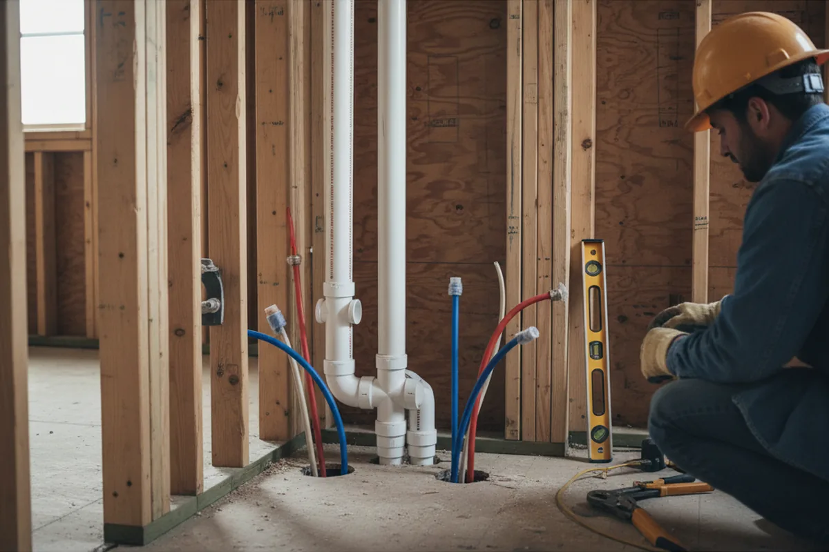 Drain and supply rough-in during Sump Pump Repair in Corydon